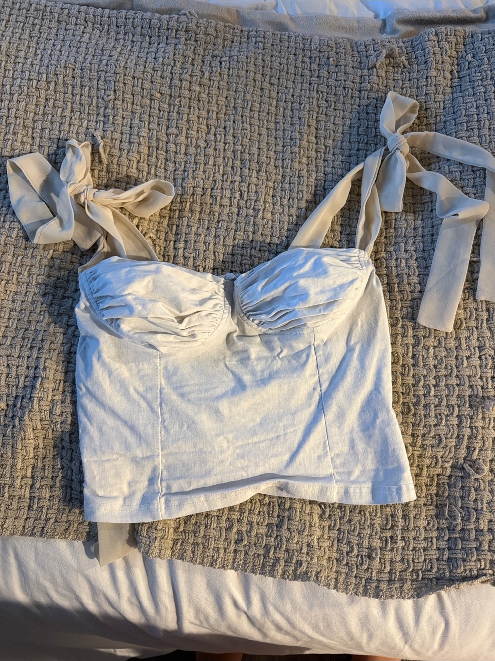 Tie-Shoulder White Bustier Tank Top